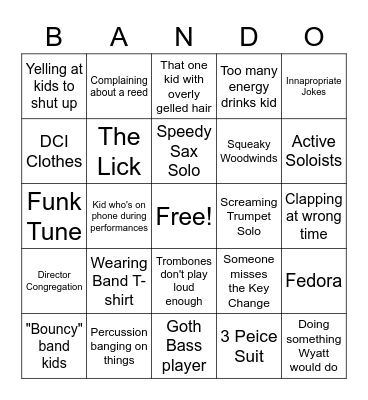 Band Kid Bingo Card