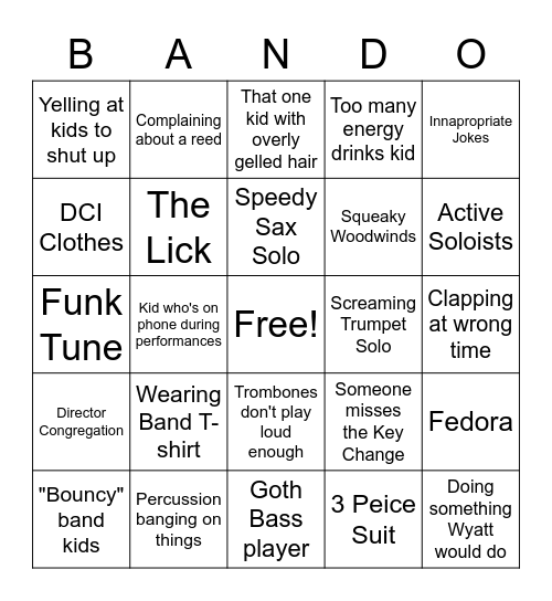 Band Kid Bingo Card