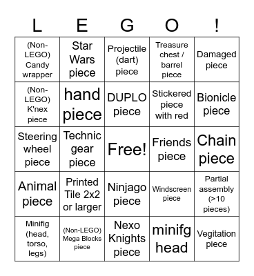 LEGO hunt Bingo Card