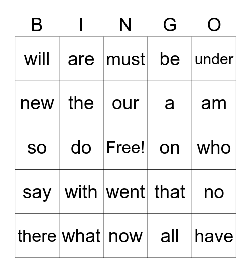 40 Primer Wordsgo Bingo Card