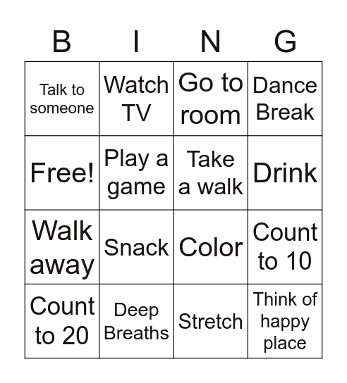 COPING SKILLS BINGO! Bingo Card