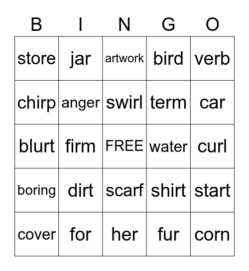 R-controlled Vowels Bingo Card