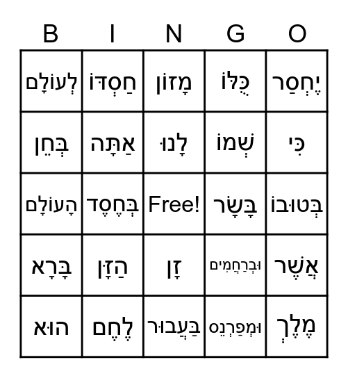Birkat Hamazon Bingo Card