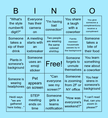 Baby Zoom Bingo Card