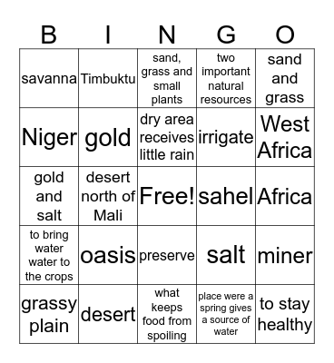 Mali Bingo Card