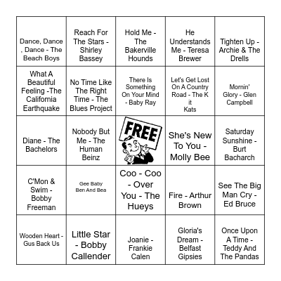 1960's Musical Bingo Card