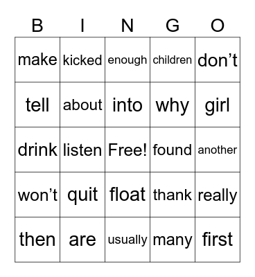 2nd Grade Sight Words Bingo Card