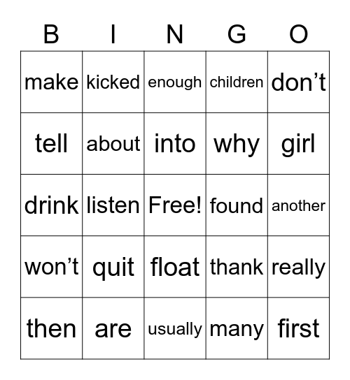 2nd Grade Sight Words Bingo Card