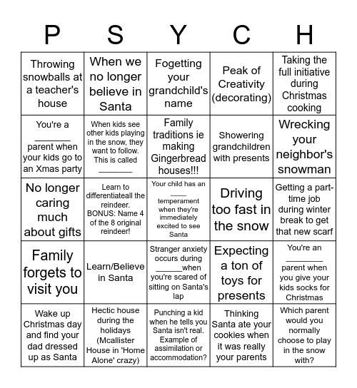 LIFE STAGES BINGO Card