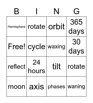 Earth and Space Bingo Card