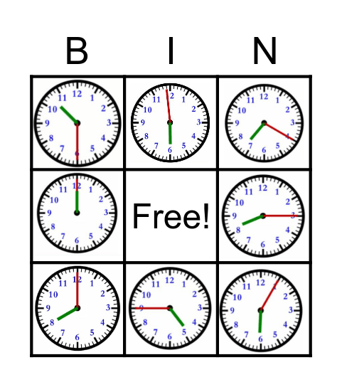 Telling Time Bingo Card