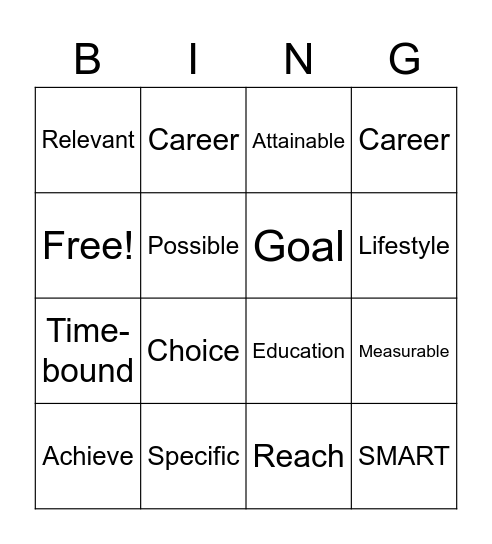 SMART Goals Bingo Card