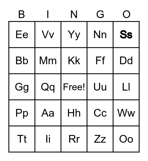 Alphabet Bingo Card