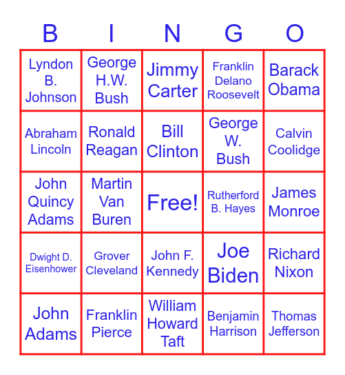 President's Day Trivia/Bingo Card