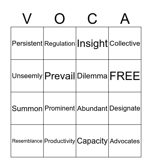 Unit 3 Vocabingo Card