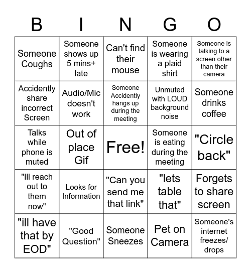 Gordon Bingo Card