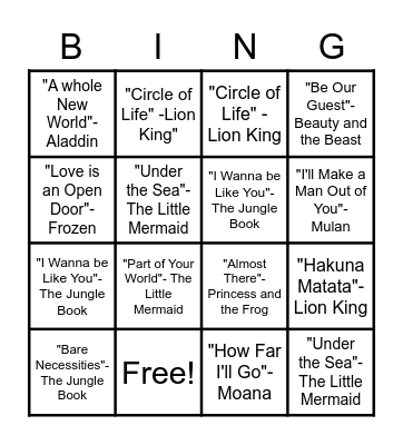 Disney Bingo Card