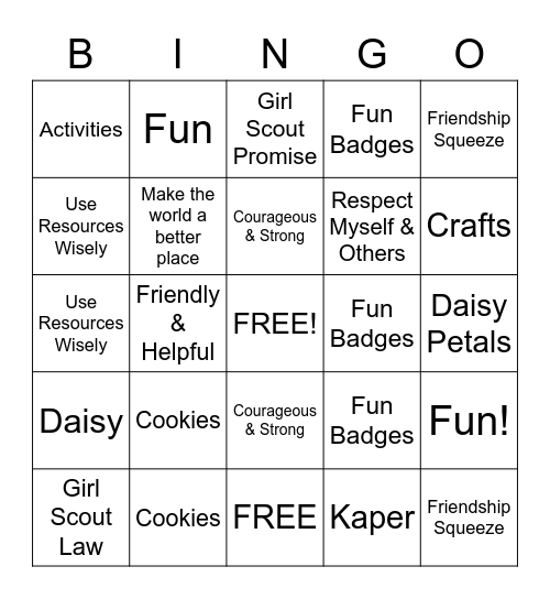 DAISY BINGO Card