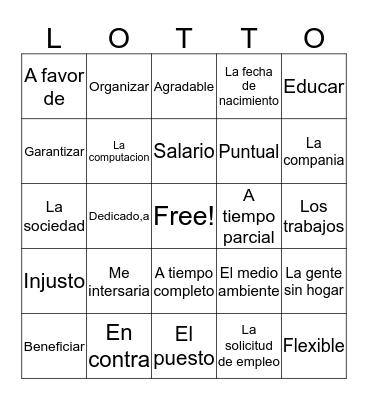 Realidades 3 Ch.5#1 Bingo Card