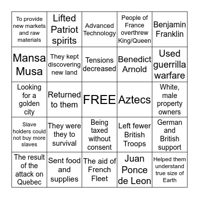 Exam Review 3 Bingo Card