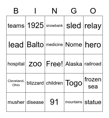 Sled Dogs to the Rescue Bingo Card