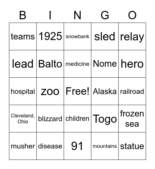 Sled Dogs to the Rescue Bingo Card