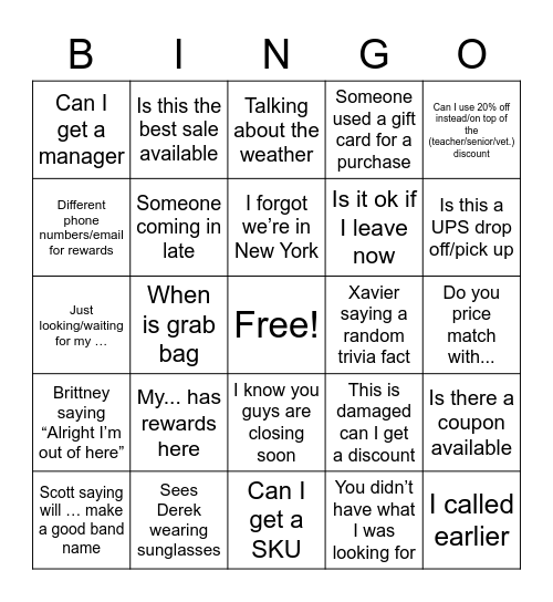 Michaels Bingo Card