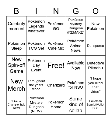 Pokemon Present Bingo Card