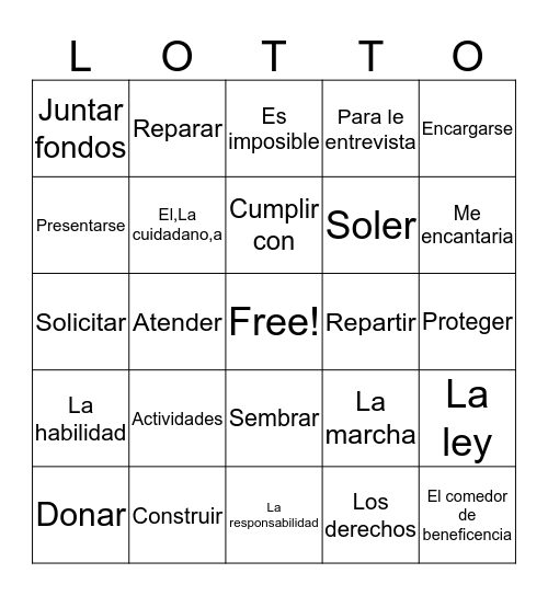 Realidades 3 Ch.5 #2 Bingo Card