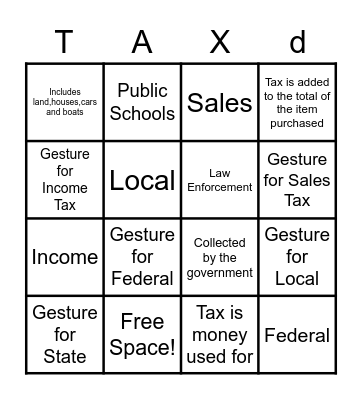 Tic-Tac-Taxes Bingo Card