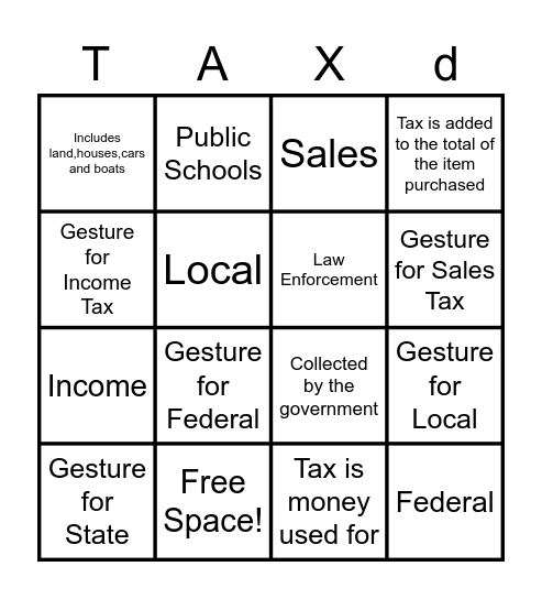 Tic-Tac-Taxes Bingo Card