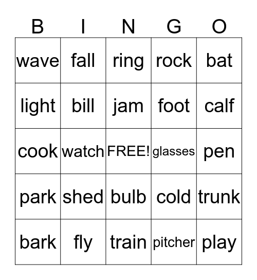 Multiple Meaning Words Bingo Card
