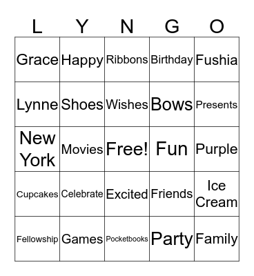Lynne's Bingo Card