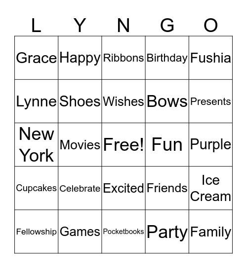 Lynne's Bingo Card