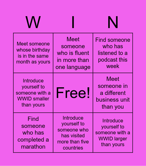 WIN Conference Networking BINGO Card