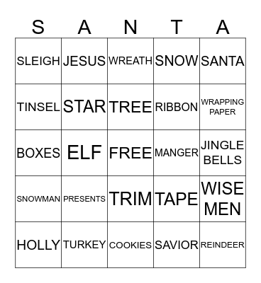 SANTA CLAUS BINGO Card
