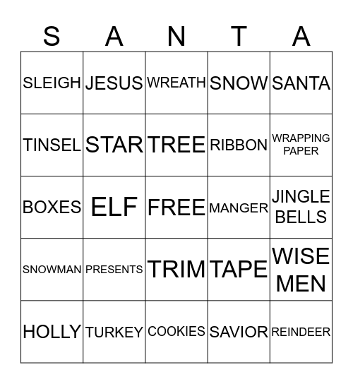 SANTA CLAUS BINGO Card