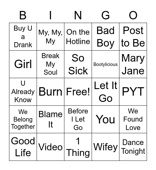 R&B Bingo Card