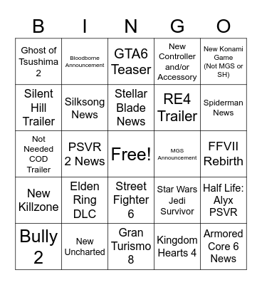 State of Play 2/23/22 Bingo Card