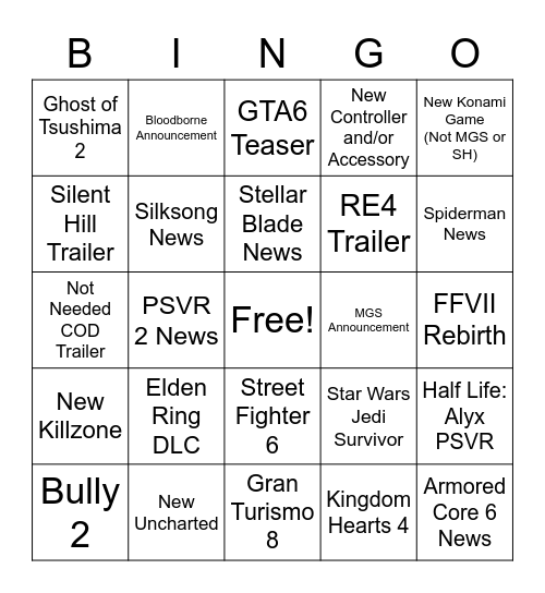 State of Play 2/23/22 Bingo Card