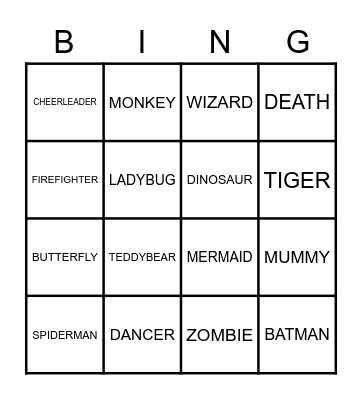 COSTUMES Bingo Card