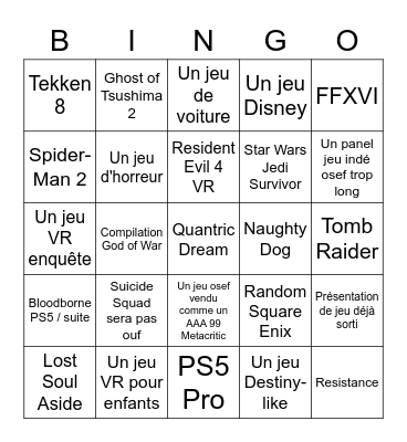State of Play Bingo Card