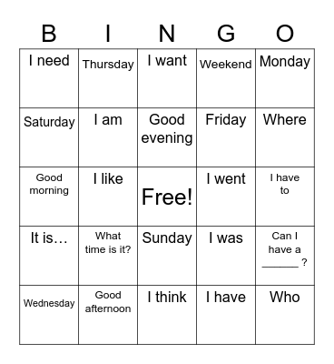 Phrases for Quiz: Monday, February 27!!!!! Bingo Card
