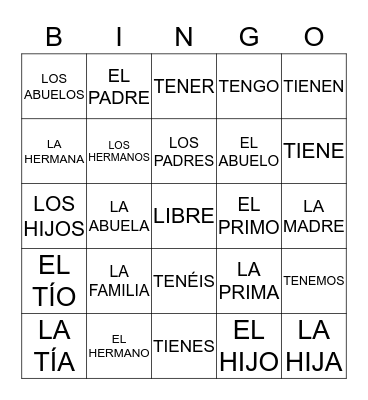 THESE SPANISH WORDS Bingo Card