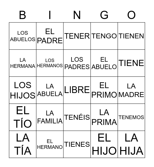 THESE SPANISH WORDS Bingo Card