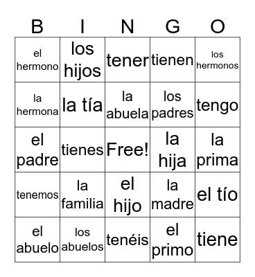 Family Bingo Card