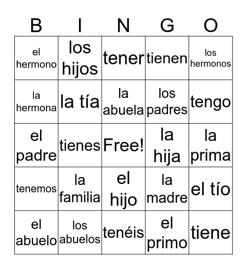 Family Bingo Card