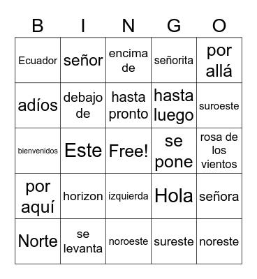 Las direcciones/basics Bingo Card