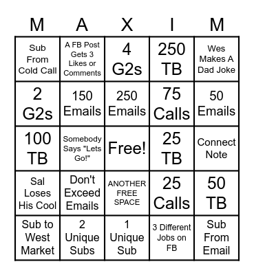 Maxim Bingo Card
