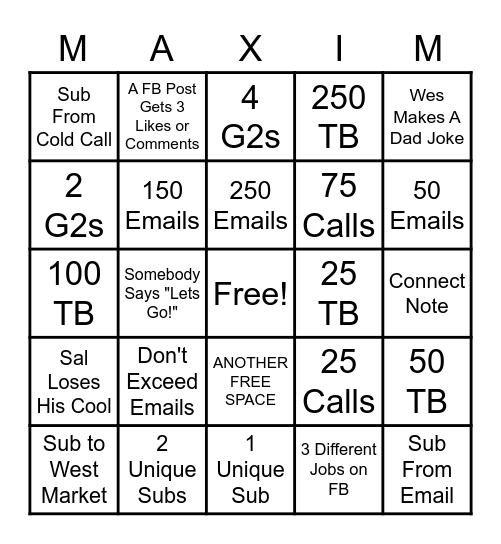 Maxim Bingo Card